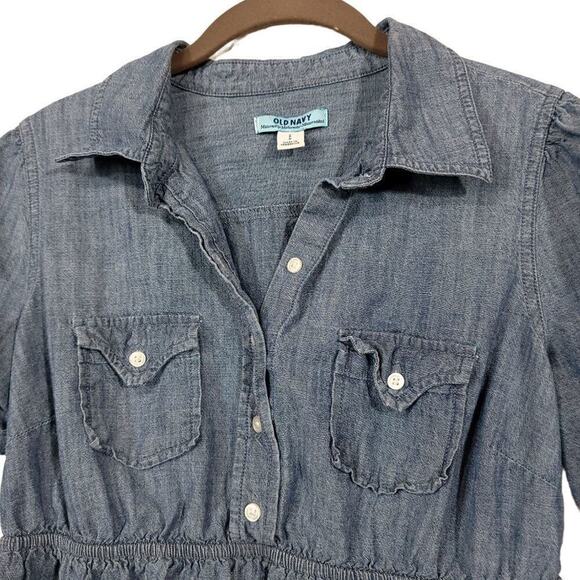 Old Navy MaternityShirt Denim Top Size Small Chambray Partial Button Down Women  - Picture 3 of 5